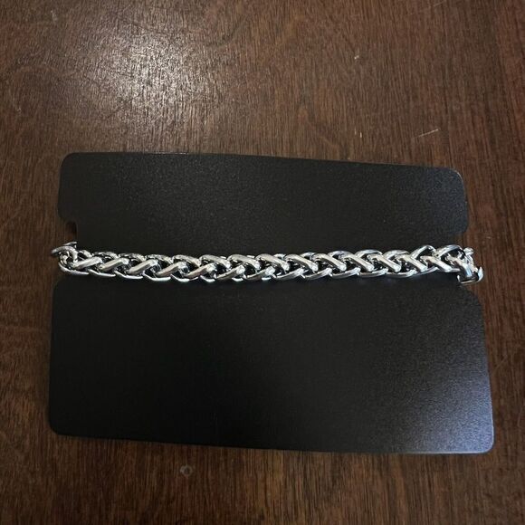 Silver Plated Blackjack Square Charm Braided‎ Bracelet Cubic Zirconia 7.5 in - Picture 9 of 13